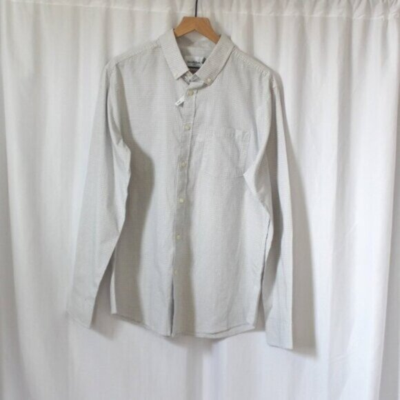NWT Target Goodfellow Men's Slim Button Down Top White Grey Windowpane Large - Picture 1 of 5